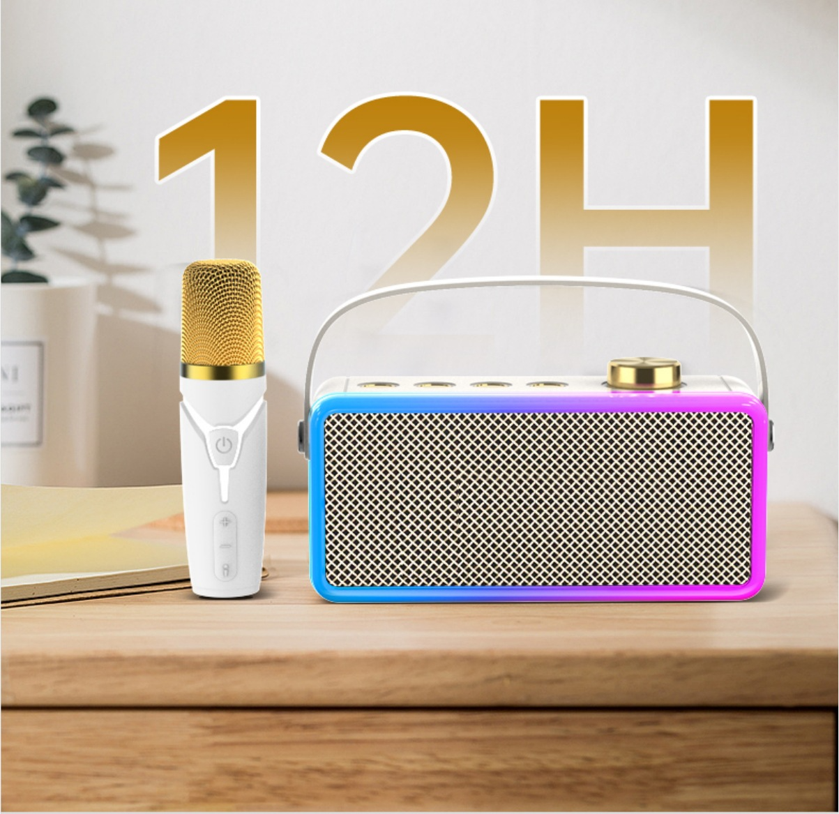 Bluetooth Speaker Karaoke Colorful Ambience Light Bluetooth Speaker Portable Home Karaoke Gift