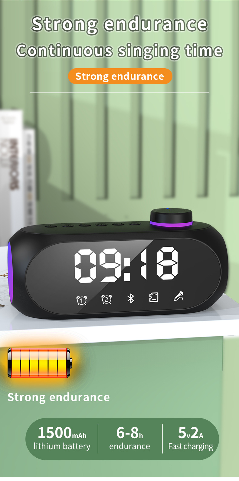 S18 Bluetooth Speaker RGB Alarm Clock Speaker Extra Bass Portable Mini Clock Household Desk Audio