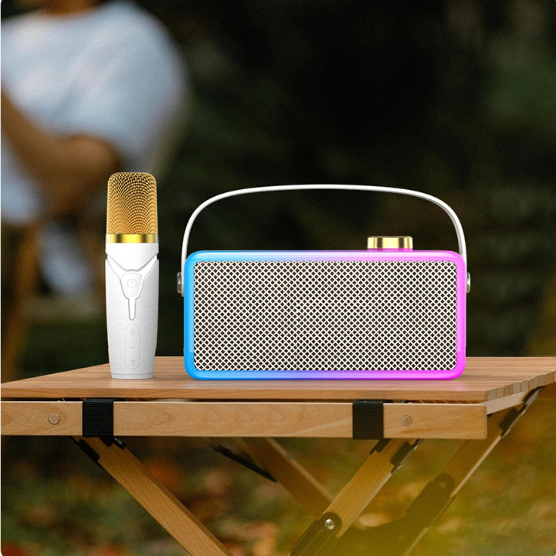 Bluetooth Speaker Karaoke Colorful Ambience Light Bluetooth Speaker Portable Home Karaoke Gift