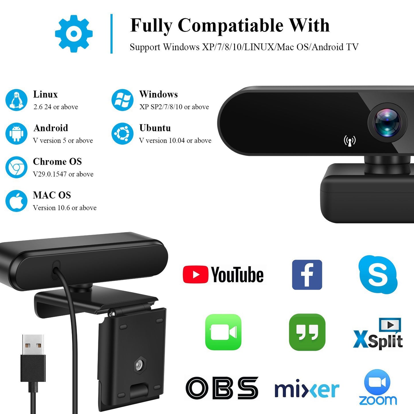 HD Video Call Camera 1080P Computer Desktop Computers and Laptop with Microphone Microphone Network Class USB Drive-Free