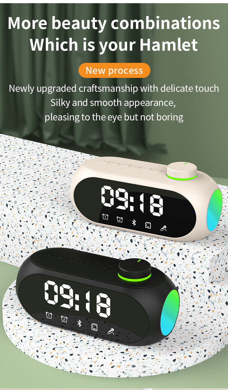 S18 Bluetooth Speaker RGB Alarm Clock Speaker Extra Bass Portable Mini Clock Household Desk Audio