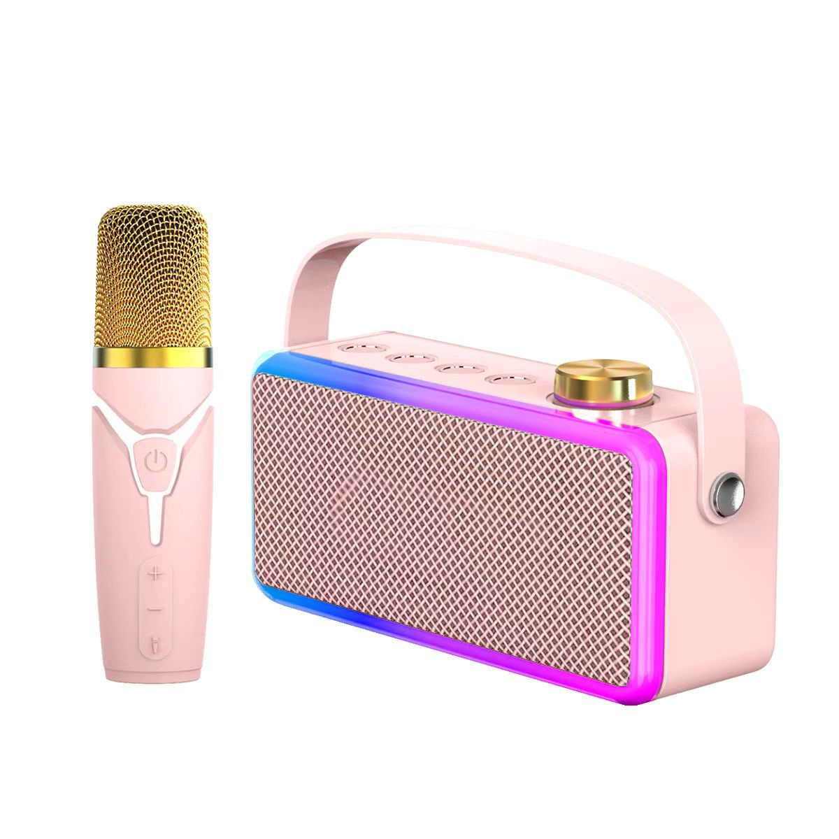 Bluetooth Speaker Karaoke Colorful Ambience Light Bluetooth Speaker Portable Home Karaoke Gift