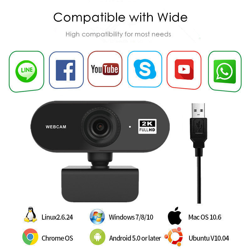 HD 2K Computer Camera USB Computer Webcam Conference Live Webcamer