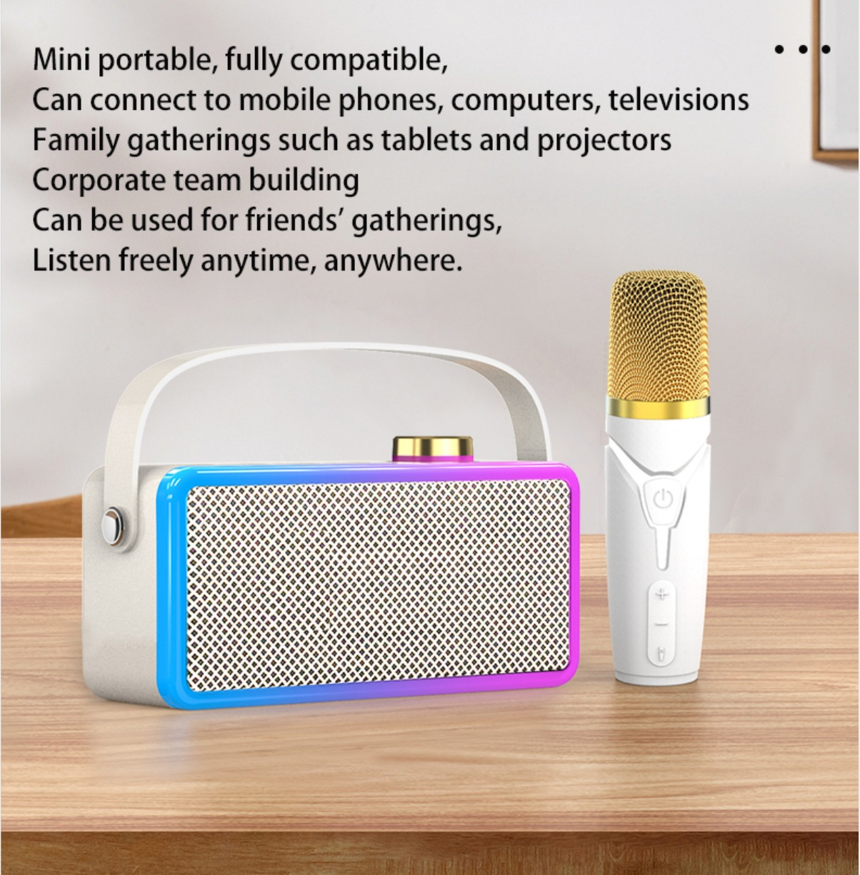 Bluetooth Speaker Karaoke Colorful Ambience Light Bluetooth Speaker Portable Home Karaoke Gift