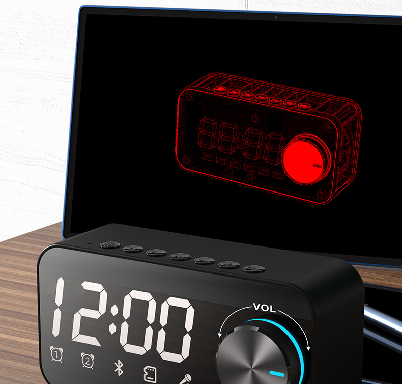 Bluetooth Speaker Extra Bass Portable Small Speaker Mini Clock Outdoor Household Dual Alarm Clock Large Volume