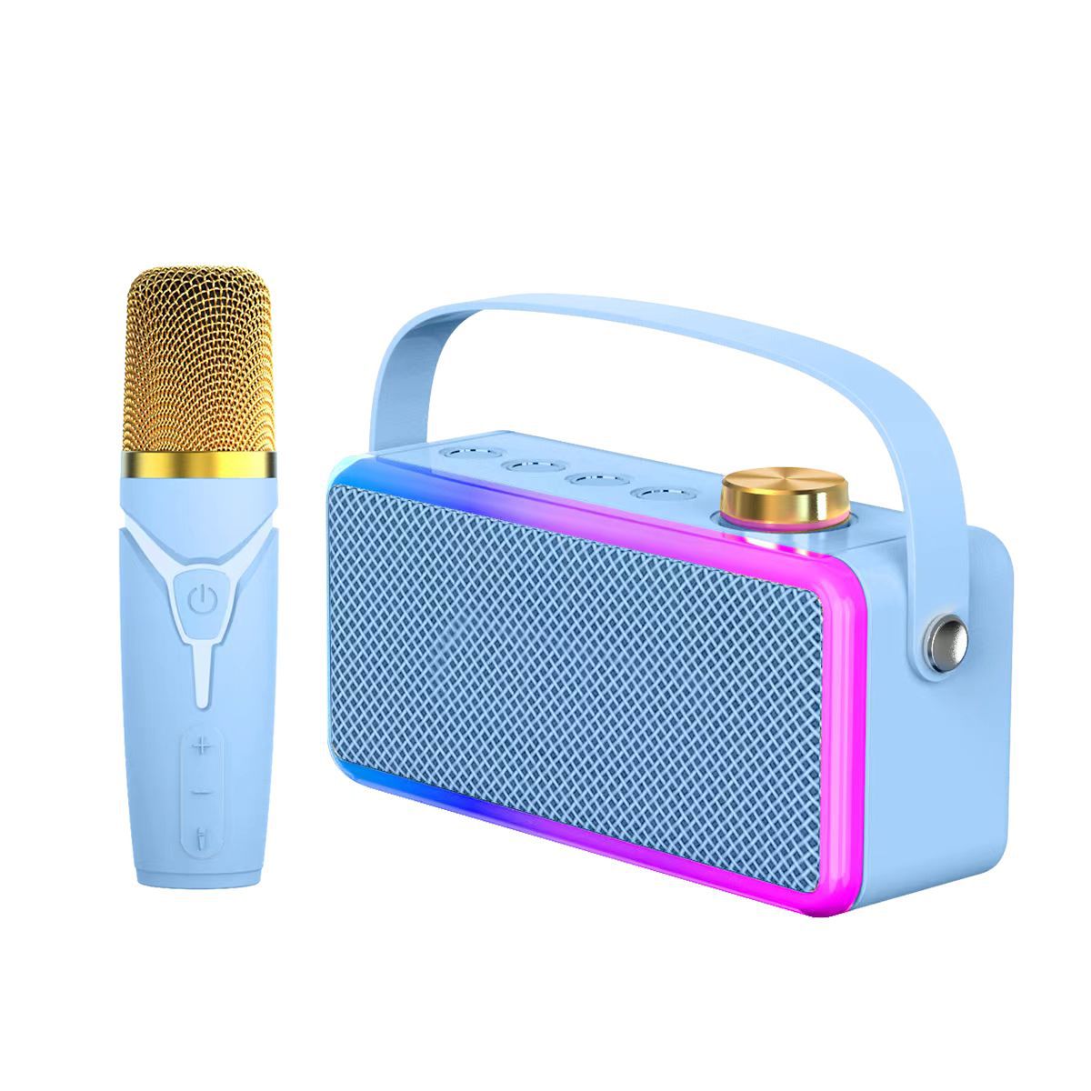 Bluetooth Speaker Karaoke Colorful Ambience Light Bluetooth Speaker Portable Home Karaoke Gift