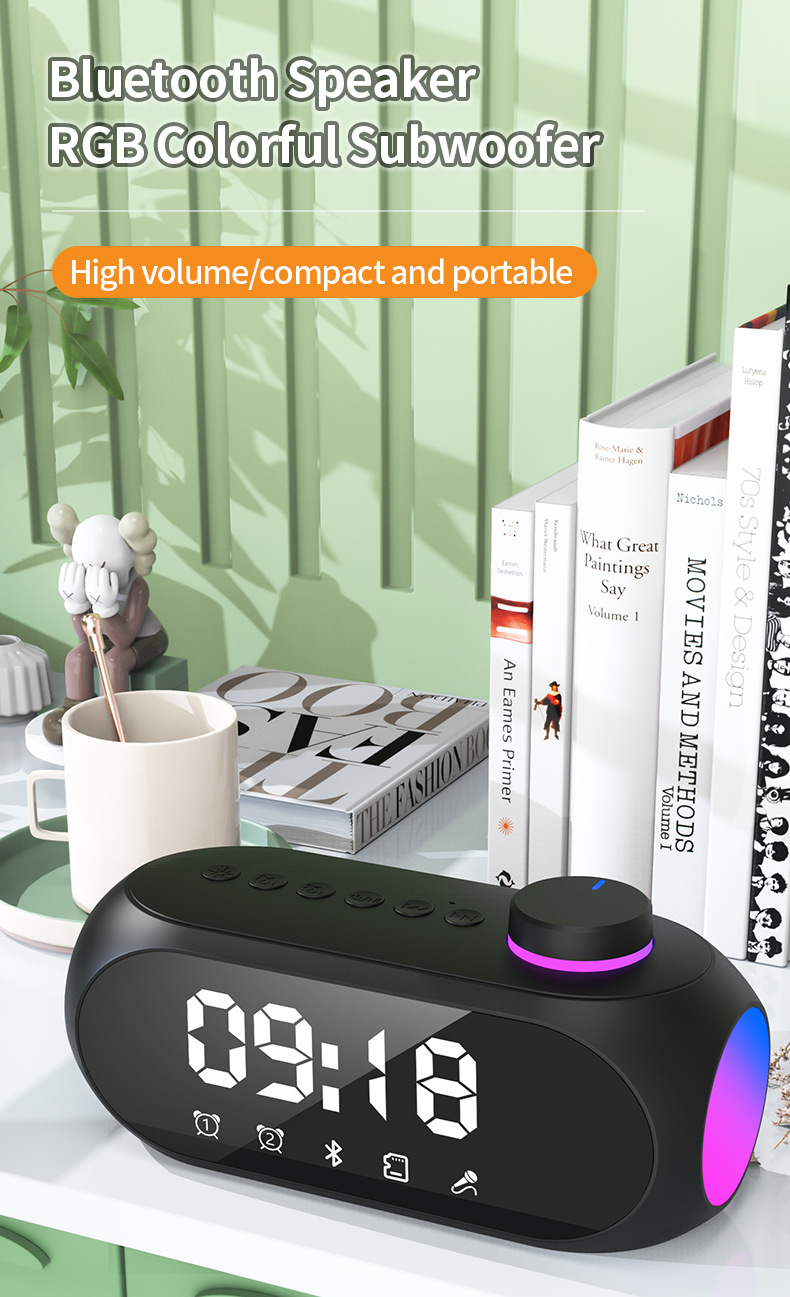 S18 Bluetooth Speaker RGB Alarm Clock Speaker Extra Bass Portable Mini Clock Household Desk Audio