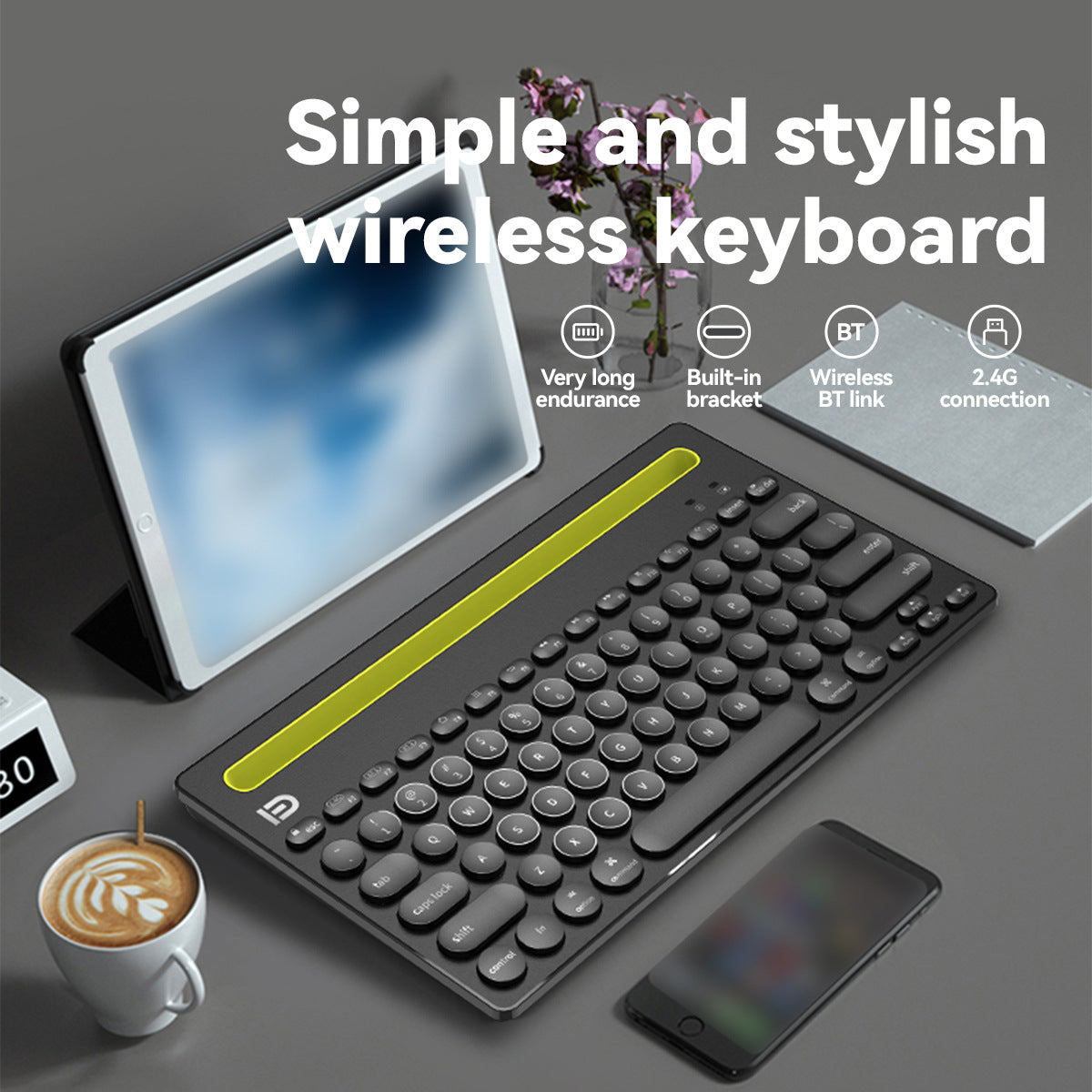 Fude iK3381Wireless Bluetooth Tablet PC Keyboard Compatible with Android iosPC Lightweight Mini-Portable Wireless Keyboard