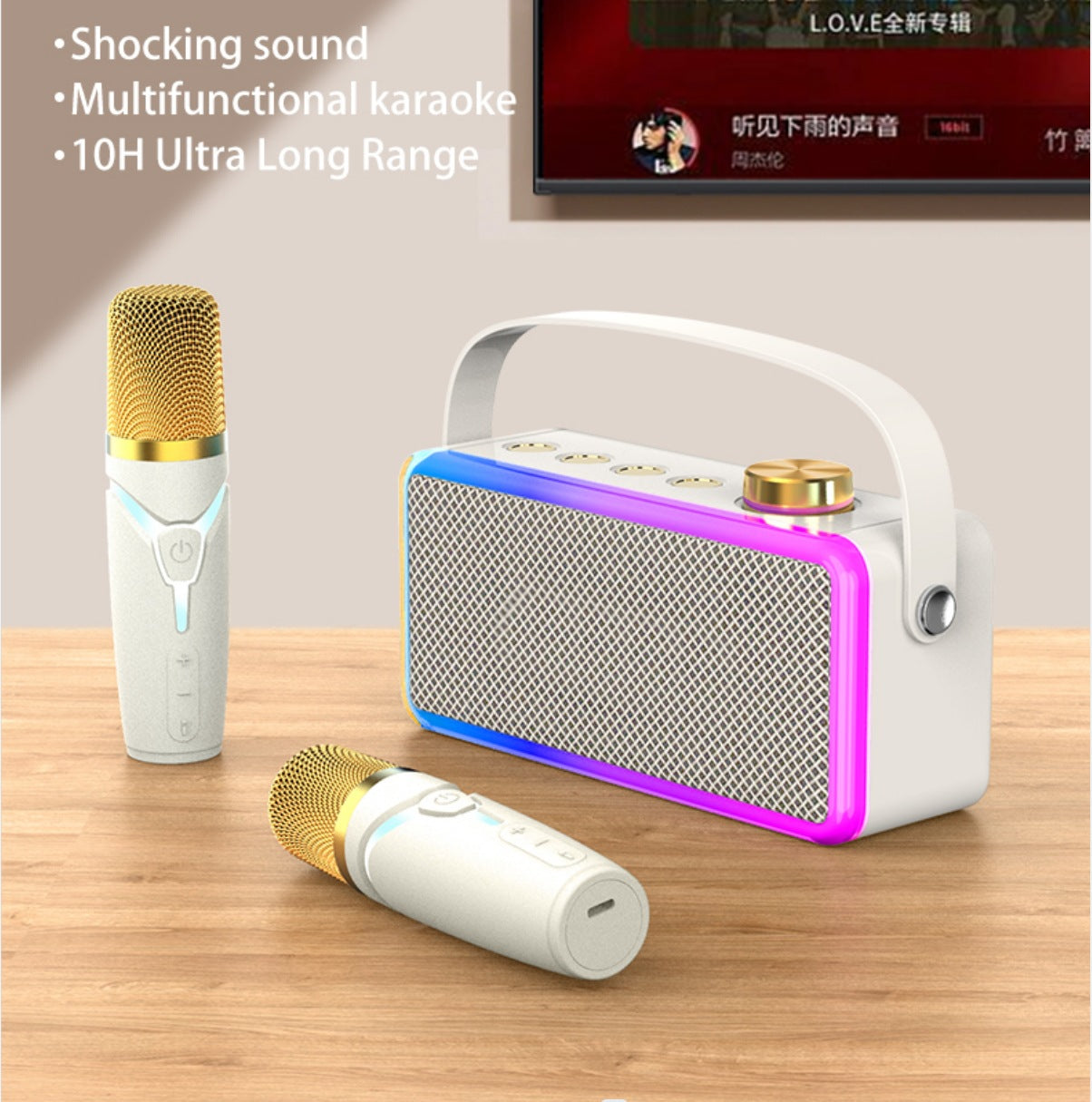 Bluetooth Speaker Karaoke Colorful Ambience Light Bluetooth Speaker Portable Home Karaoke Gift