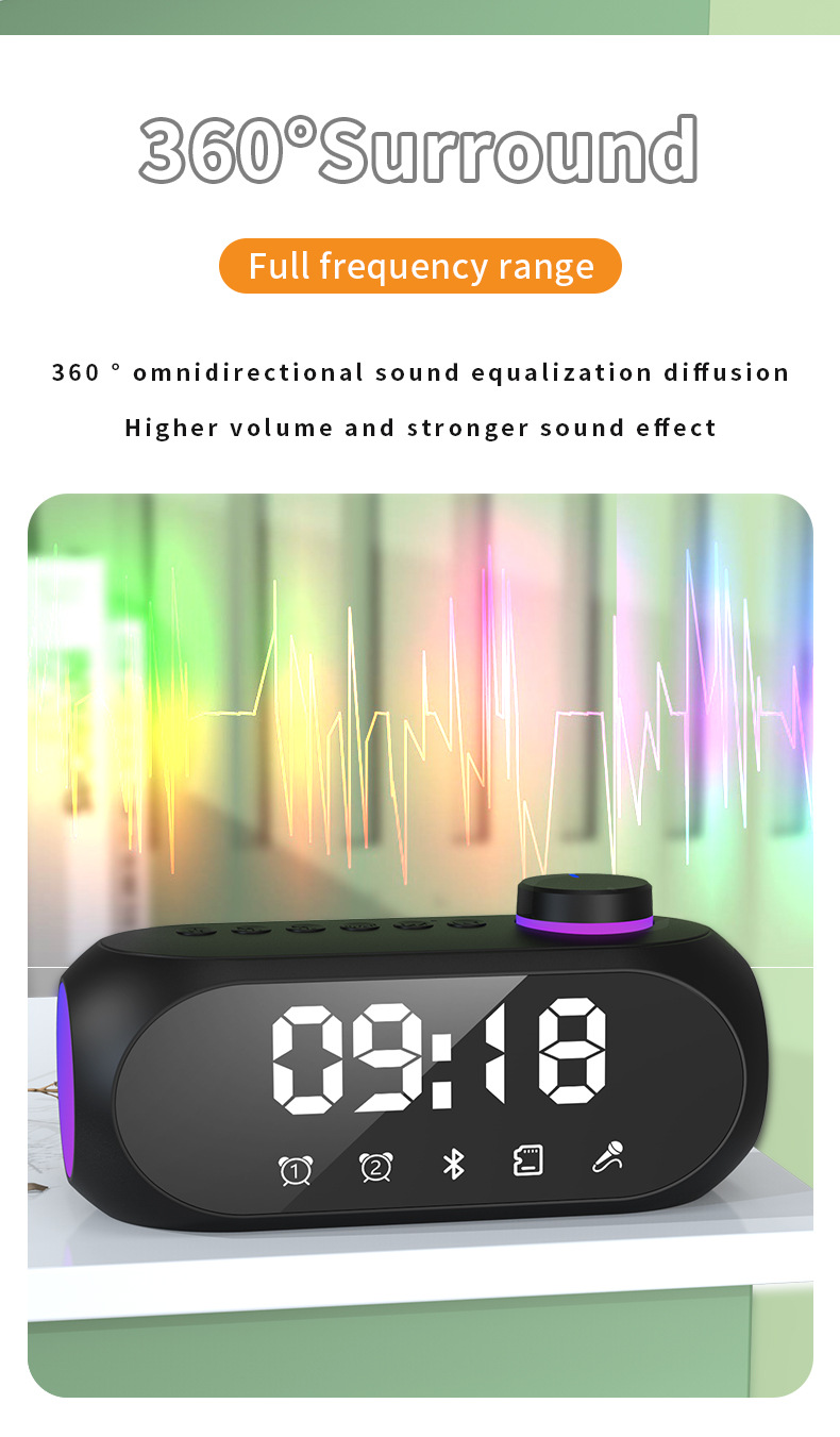 S18 Bluetooth Speaker RGB Alarm Clock Speaker Extra Bass Portable Mini Clock Household Desk Audio