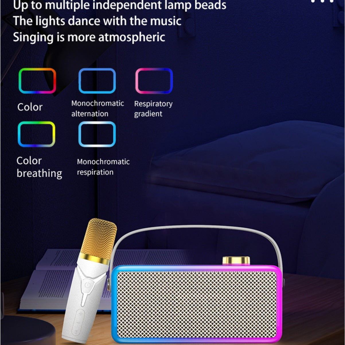 Bluetooth Speaker Karaoke Colorful Ambience Light Bluetooth Speaker Portable Home Karaoke Gift