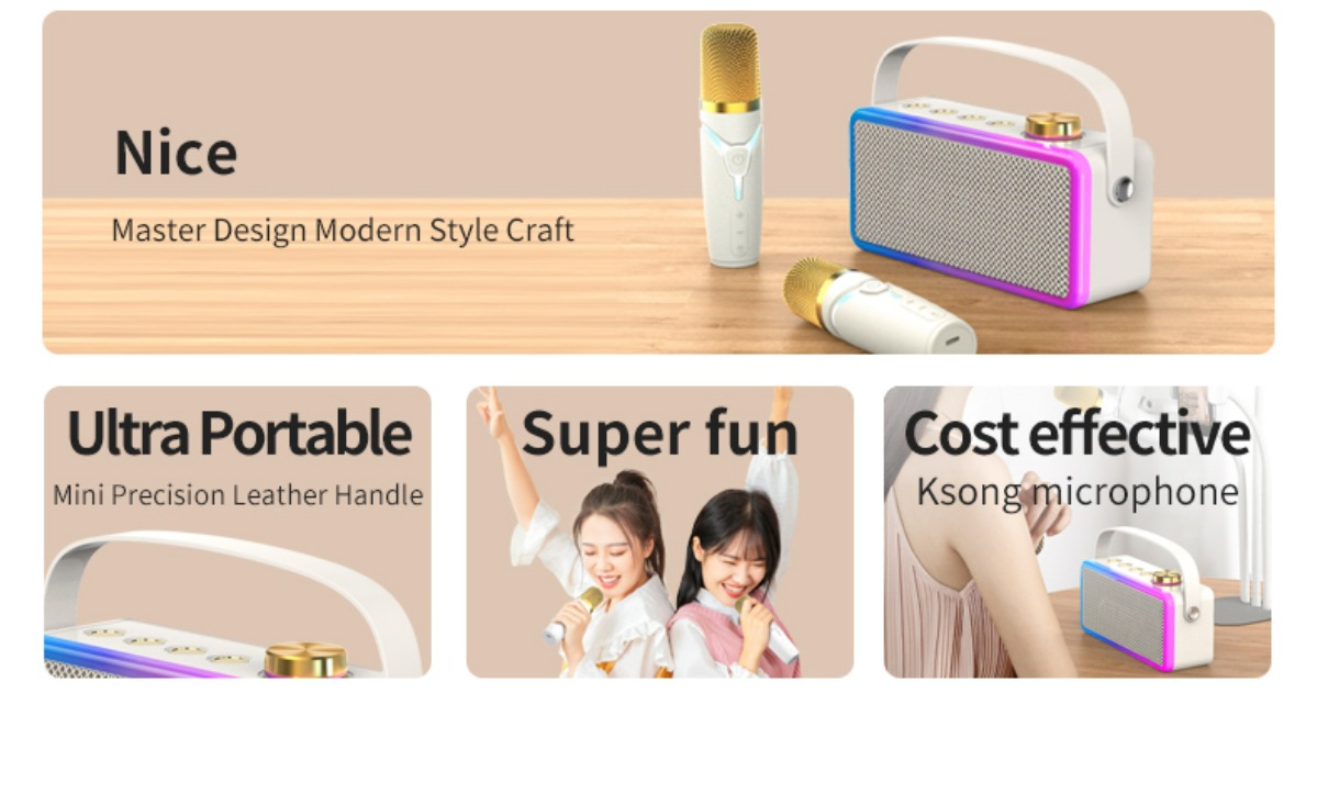 Bluetooth Speaker Karaoke Colorful Ambience Light Bluetooth Speaker Portable Home Karaoke Gift