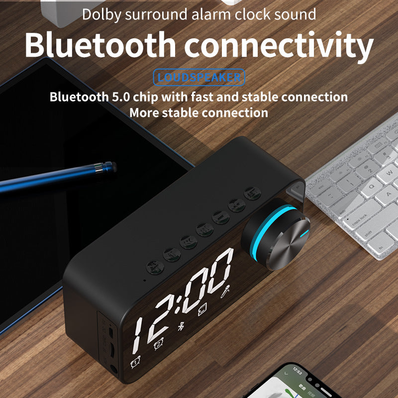 Bluetooth Speaker Extra Bass Portable Small Speaker Mini Clock Outdoor Household Dual Alarm Clock Large Volume